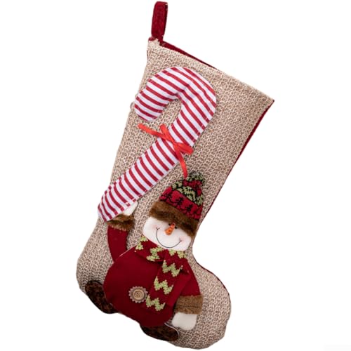 Festlicher Weihnachtsstrumpf Ornament mit Stoffstoff zeigt Weihnachtsmann Schneemann Rentier Muster zum Aufhängen an Kaminregalen, Wänden und Tischplatten (B) von Sumsoctober