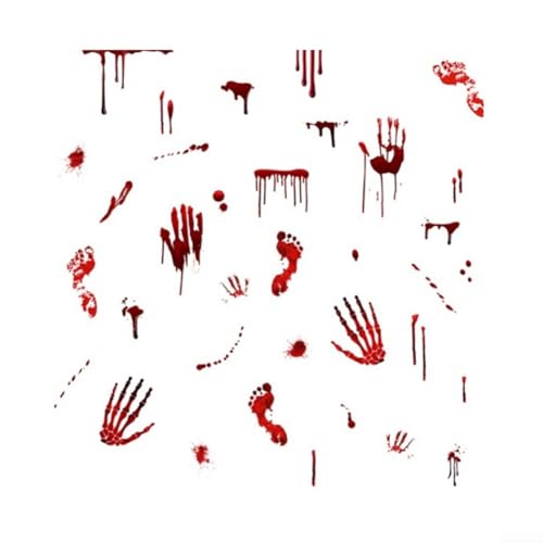 Halloween Blut Handabdruck Fußabdruck Aufkleber Set Gruselige Dekoration für Gruselparty Selbstklebend PVC Abnehmbare Fenster Wand Tür Innen Außen 8 Blatt von Sumsoctober