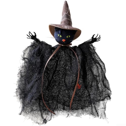 Halloween-Hängeornament aus Seide, Hexe, Kürbismotiv, schwarz, Party-Dekoration, leicht, saisonales Display für Zuhause, Spukhaus, 1 Stück, 23 x 20 cm (schwarze Katze) von Sumsoctober