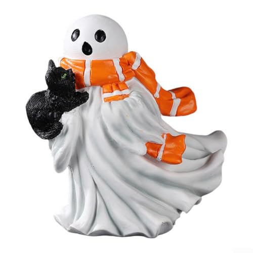 Halloween Harz Geister Ornament Schwarze Katze Kürbis Figur Indoor Outdoor Dekoration Gruselige Heimdekoration Tisch Regal Display Einzigartige Urlaubsatmosphäre (A) von Sumsoctober