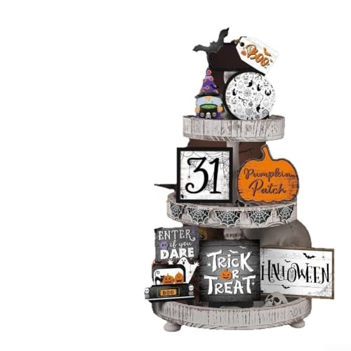Halloween-Holzornament-Set, 16-teilig, abgestuftes Tablett, Tischdekoration, Kürbisse, Hexen, Schilder, rustikal, Herbst, Zuhause, Party, Display, einfache Einrichtung, schwarz, weiß, orange Halloween-Holzornament-Set, 16-teilig, abgestuftes Tablett, Tischdekoration, Kürbisse, Hexen, Schilder, rustikal, Herbst, Zuhause, Party, Display, einfache Einrichtung, schwarz, weiß, orange von Sumsoctober