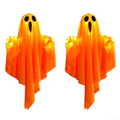 Halloween Specter Hängeleuchten LED schreiende Dekoration 3 Modi wetterbeständig Indoor Outdoor Setup für Veranda Garten Wohnzimmer Acryltuch 50 x 40 cm Weiß Orange (elektronisches Orange) von Sumsoctober