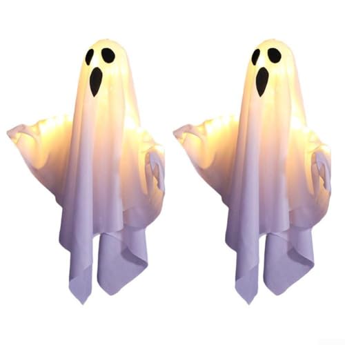 Halloween Specter Hängeleuchten LED schreiende Dekoration 3 Modi wetterbeständig Indoor Outdoor Setup für Veranda Garten Wohnzimmer Acryltuch 50 x 40 cm Weiß Orange (elektronisches Weiß) von Sumsoctober