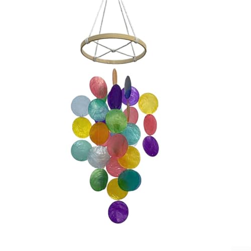 Handgefertigtes Windspiel mit Muscheln und Holz, entworfen für entspannende Umgebungen und zur Verschönerung von Haus oder Terrasse (bunt) von Sumsoctober
