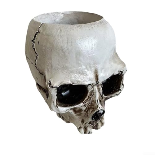 Harz-Schädel Süßigkeitenschale mit Deckel, multifunktionale Schüssel, Halloween-Dekoration für Zuhause, Aufbewahrung, Blumentopf, Fernbedienungshalter, weiß, 12 x 10, 5 x 9 cm, einzigartiges von Sumsoctober