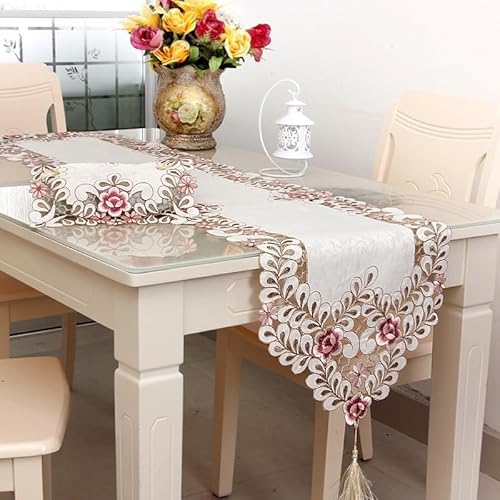 Jacquard Spitze Tischläufer Blumenmuster Elegant für Esstisch Dekoration Hochzeit Party Jahrestag Polyester Mehrere Größen (40 x 246 cm 4#) von Sumsoctober