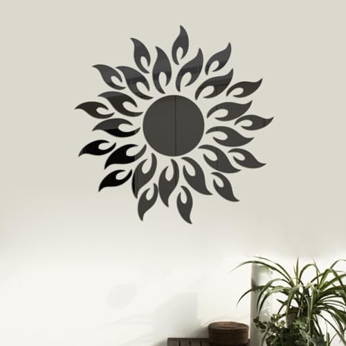 Kreative Wanddekoration mit 3D-Spiegel Sonne Kunst Abnehmbare Acryl Aufkleber für Zuhause (schwarz) von Sumsoctober