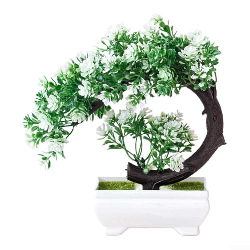 Künstliche Grünpflanze für Zuhause und Büro, kompakte Kunstpflanze aus Kunststoff, geeignet für Badezimmer- und Schreibtischdekoration, keine Wartung erforderlich (Blume weiß) von Sumsoctober