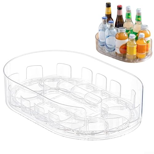 Lazy Susan Drehteller-Organizer für drehbare Gewürzaufbewahrung in Küche und Kühlschrank mit klarer Sicht und abnehmbarem Tablett (Beige) von Sumsoctober