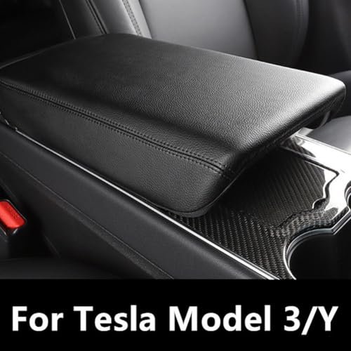 Leder Konsole Armlehne Abdeckung für Tesla für Model 3 und Y Praktische Aufbewahrungs- und Schutzlösung (schwarz) von Sumsoctober