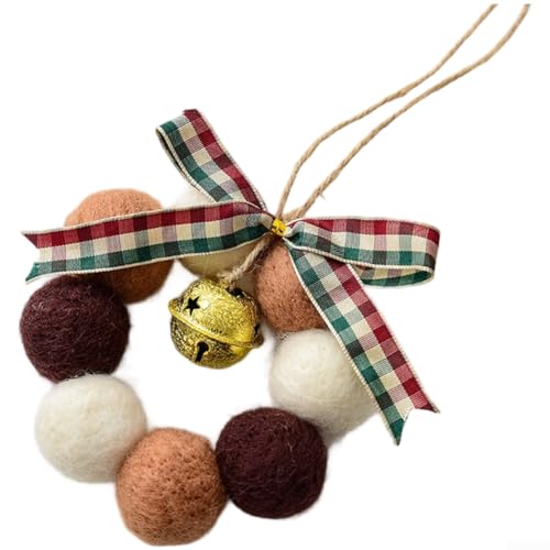 Mini-Weihnachtskranz aus Wollfilz, handgefertigt, mit Glocken, Schleife, 10 cm, Tischdekoration, Wanddekoration, Dekoration, modernes Zuhause, Urlaub, Rot (F/16 g) von Sumsoctober