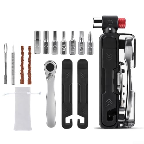 Multifunktionales Fahrrad-Reparatur-Werkzeug-Set mit internem Sechskant-Set und Inflatordüse für Fahrradwartung und schnelle Reifenreparaturen (keine Aufpumpdüse) von Sumsoctober