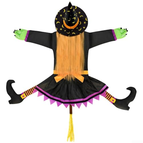 Outdoor Halloween fliegende Hexe Dekoration Beleuchtete Crashing Witch In Tree Batteriebetrieben Wasserdicht 108 x 77 cm Orange für Hofparty von Sumsoctober