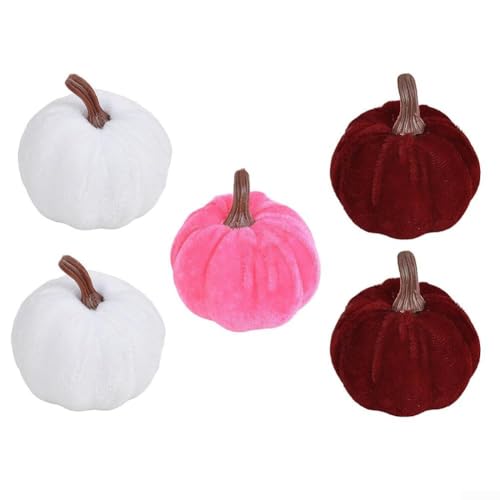 Samt-Kürbis-Dekoration, 5 Stück, Herbst, Tischdekoration, Erntedankfest, Halloween, Dekoration, weiche, kleine künstliche Kürbisse, 7 cm, Herbst-Heimdisplay (7–5) von Sumsoctober