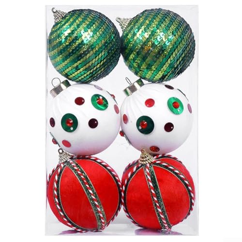 Schaumstoff-Weihnachtskugel-Ornamente in Stoff gewickelt, Set mit 6 Stück für Baum- und Urlaubsdekoration zu Hause und Veranstaltungen (rot und grün) von Sumsoctober