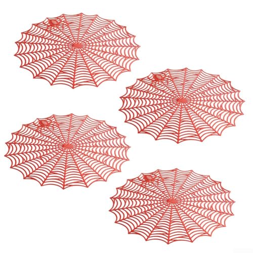 Set mit 4 hitzebeständigen Halloween-Spinnennetz-Tischsets, rund, PVC, für Esszimmer, saisonale Nutzung und Partydekorationen (rot) von Sumsoctober