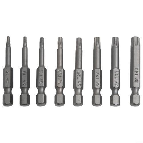 Set mit 8 magnetischen Legierungsstahl für Torx-Bits, jeweils 50 mm lang, für elektrische Bohrmaschinenkompatibilität von T8 bis T40 von Sumsoctober
