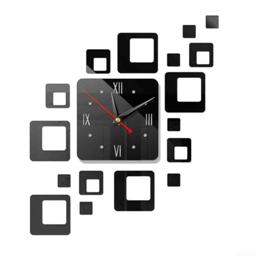 Spiegel-Quarz-Wanduhr mit 3D-Acryl-Aufklebern, moderne Heimdekoration für verschiedene Räume (schwarz) von Sumsoctober