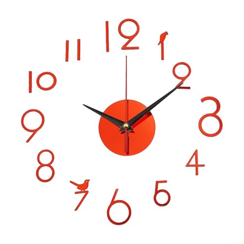 Stilvolle 3D-Wanduhr, leise, DIY-Zahlenaufkleber für einzigartige Heimdekoration, batteriebetrieben (rot) von Sumsoctober