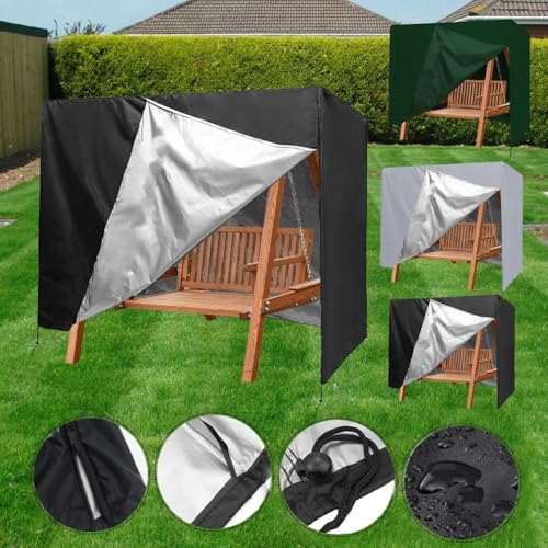 Sumsoctober 3-Sitzer-Abdeckung für Terrassenschaukel aus 210D-Oxford-Gewebe, wetterfeste Möbelabdeckung mit Reißverschlüssen und Kordelzug-Verschlüssen (schwarz) von Sumsoctober