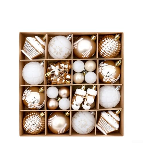 Sumsoctober 42-teiliges Weihnachtskugel-Ornament-Set, bruchsicherer Kunststoff, Weihnachtsbaumschmuck (golden in weiß) von Sumsoctober