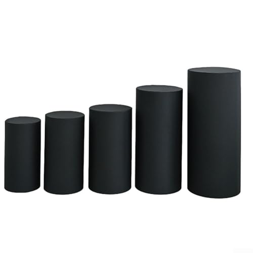 Sumsoctober 5 Stück elastische Polyester-Zylinder-Ständerabdeckungen für Hochzeit, Party, Event, Dekorationen mit mehreren Größen für Zuhause (schwarz) von Sumsoctober