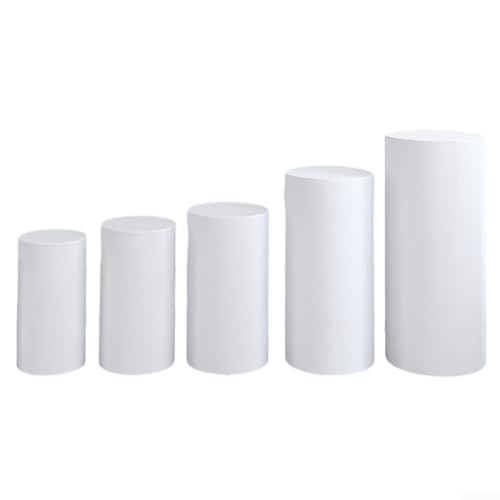 Sumsoctober 5 Stück elastische Polyester-Zylinder-Ständerabdeckungen für Hochzeit, Party, Event, Dekorationen mit mehreren Größen für Zuhause (weiß) von Sumsoctober