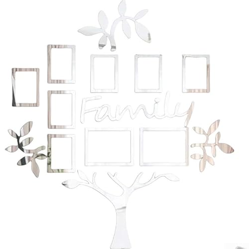 Sumsoctober Acryl Stammbaum Wandaufkleber mit Bilderrahmen - 119x109cm großer, abnehmbarer Wandaufkleber für Wohnzimmer Schlafzimmer Flur Home Memory Collage in Silber oder Gold (Silber) von Sumsoctober