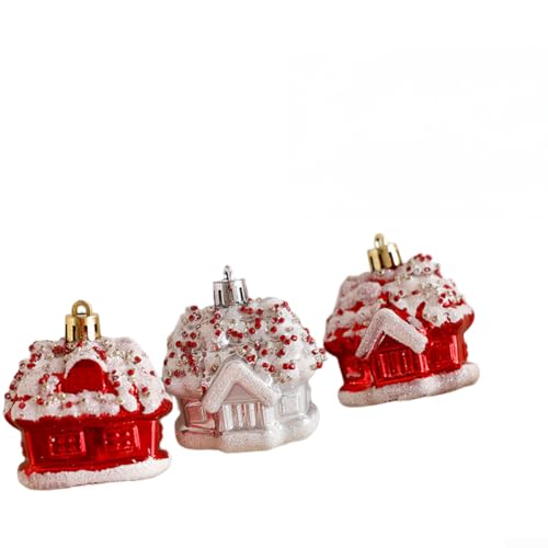 Sumsoctober Dekorative rote Weihnachtskugel, Kunststoff, mit Baumkrone, Stern und Donut-Formen, geeignet zum Aufhängen an Bäumen und Kränzen (A) von Sumsoctober