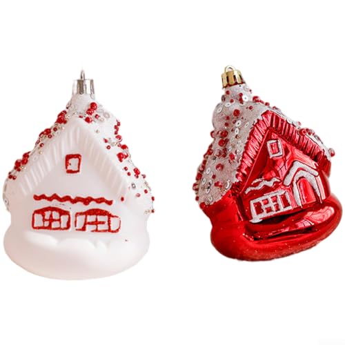 Sumsoctober Dekorative rote Weihnachtskugel aus Kunststoff mit Baumkrone, Stern und Donut-Formen, geeignet zum Aufhängen an Bäumen und Kränzen (C) von Sumsoctober