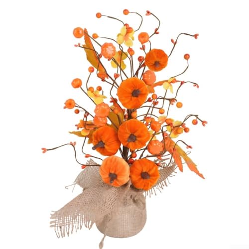 Sumsoctober Herbsternte Kürbis Beeren Arrangement Herbstdekorationen Thanksgiving Home Indoor Decor Künstliches Kürbisblatt Baum saisonale Ornament 40 cm Höhe Stoff Sackleinen Basis von Sumsoctober