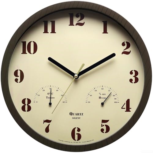 Sumsoctober Kleine Outdoor-Uhr mit Thermometer und Hygrometer, 25,4 cm, leise, wasserdichte Wanduhr für Terrasse, Garten, Küche, Innen- und Außenbereich, rustikales Holzmaserung-Design (dunkelbraun) Sumsoctober Kleine Outdoor-Uhr mit Thermometer und Hygrometer, 25,4 cm, leise, wasserdichte Wanduhr für Terrasse, Garten, Küche, Innen- und Außenbereich, rustikales Holzmaserung-Design (dunkelbraun) von Sumsoctober