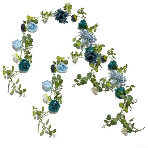 Sumsoctober Künstliche blau-weiße Blumengirlande, Hochzeitsdekorationsset mit Stuhllehne, Blumen für Bogen, Tisch, Treppentür (2 Stück) von Sumsoctober