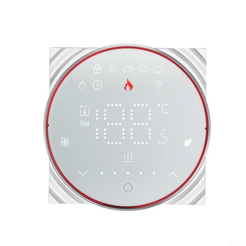 Sumsoctober Programmierbares Smart-WLAN-Thermostat mit Sprachaktivierung, 5 + 1 + 1, Zeitplanung, LED-Display, Kindersicherung für Wasser und elektrische Heizsysteme (weißes Quadrat, GA) von Sumsoctober