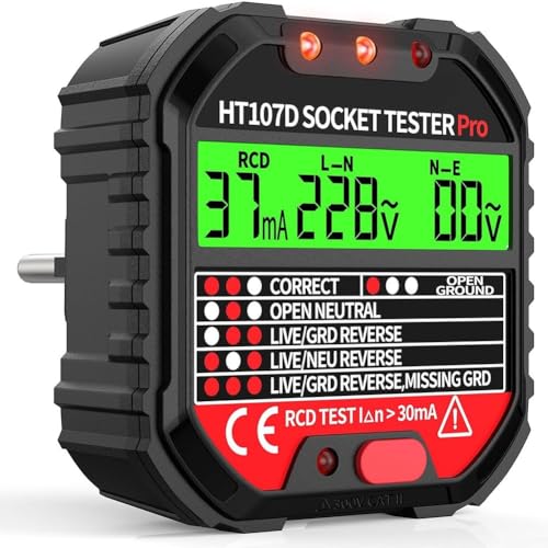 Sumsoctober Steckdosen-Tester mit RCD-Test und Kontrollleuchten zur einfachen Erkennung von Verdrahtungsfehlern und Fehlerstrom-Funktionalität Sumsoctober Steckdosen-Tester mit RCD-Test und Kontrollleuchten zur einfachen Erkennung von Verdrahtungsfehlern und Fehlerstrom-Funktionalität von Sumsoctober