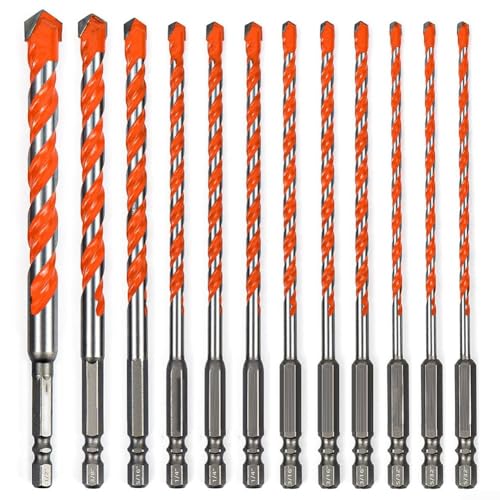 Sumsoctober Steinbohrer Set 12 Stück Hartmetallspitze 1/4 Zoll Sechskantschaft für Beton Ziegel Glas Fliesen von Sumsoctober