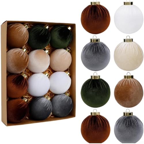 Sumsoctober Weihnachtskugel-Ornamente, 8 cm, mit Stoff-Finish und Schleifen, geeignet für Weihnachtsbäume, Kränze und dekorative Arrangements (E) von Sumsoctober