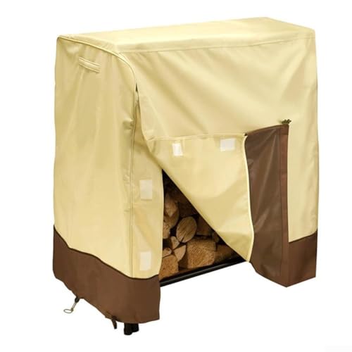 Sumsoctober Wetterfeste Kaminholzregal-Abdeckung, 121,9 x 61 x 106,7 cm, Oxford-Stoff, wasserdicht, für den Außenbereich, Kaffeebeige (Beige) von Sumsoctober