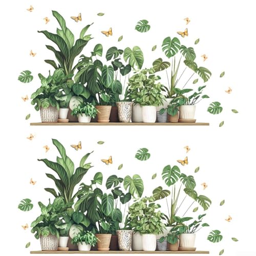 Wall ers 2er Set, Grünes Pflanzen-Design für glatte Wanddekoration, abnehmbare Abziehbilder für Dekoration (Pflanze 1) von Sumsoctober