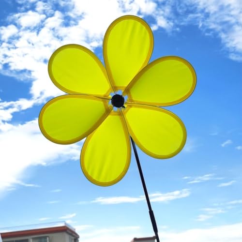Windmühlen-Dekoration für Garten, Hof, Terrasse, Outdoor, Blume, mit Stoff und Fiberglas-Ständer, dreht sich automatisch mit Wind (gelb) von Sumsoctober