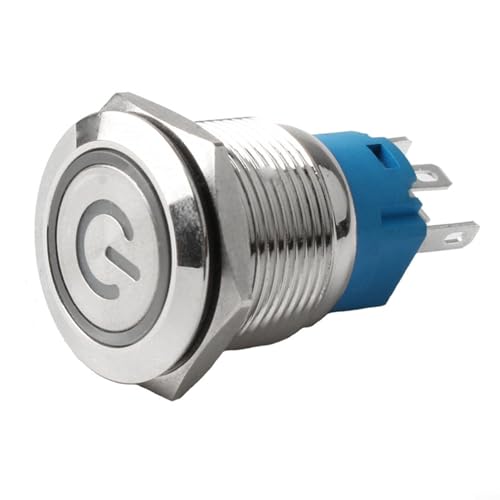 Zuverlässiger und IP66-zertifizierter Metall-Druckknopfschalter in einer kompakten Größe von 19 mm mit eingebauter LED-Beleuchtung (blau) von Sumsoctober