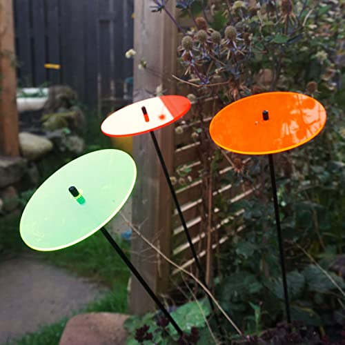 Sonnenfänger 3er Set Große Sun Discs, 75cm hohe Garten Sonnen Scheiben Ornamente für Drinnen und Draußen, Gärtner Geschenk, Farbe:rot/orange/grün von Sun Catcher Garden Decor