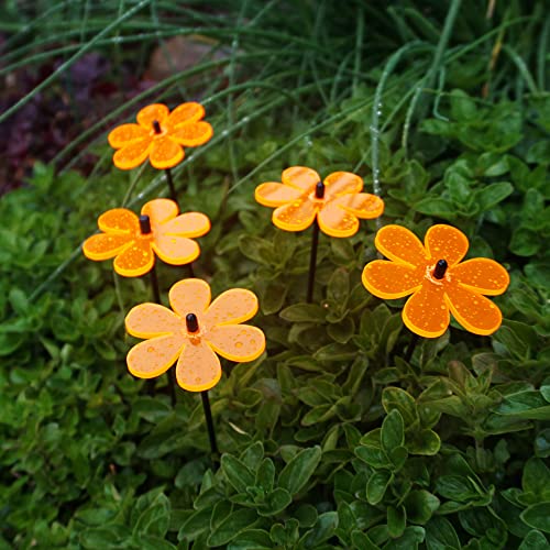 Sun Catcher Garden Decor Sonnenfänger 5 Kleinen Leuchtenden Daisy Besondere Garten Dekoration für Garten, Balkon oder Terrasse Geschenk, Farbe:Orange von Sun Catcher Garden Decor