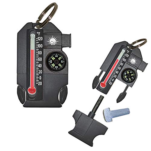 Sun Company Outsider – 4-in-1 Survival-Multifunktionswerkzeug, Kompass, Thermometer, Pfeife und Feuerstarter in einem kompakten Reißverschlusszug, Outdoor-Gadget für Rucksackreisen, Camping oder von Sun Company