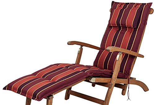 Sun Garden 20208-3 Auflage Deckchair Naxos Sitzpolster 192x48x6 cm Bordeaux-rot gestreift Sitzpolster (ohne Stuhl) von Sun Garden
