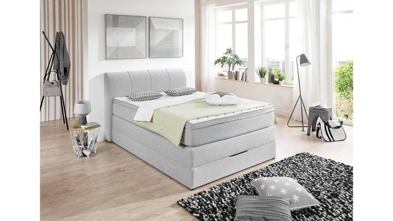 Sun Garden Boxspringbett Boxspringbett Modesto Stoff silber Topper 140x200 cm von Sun Garden