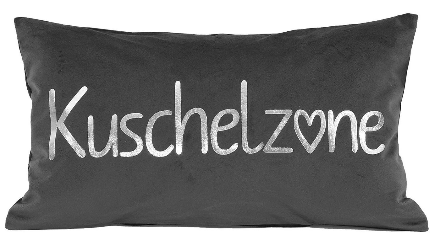 Sun Garden Dekokissen KUSCHELZONE, Grau, Schriftzug, Samt, 30 x 50 cm von Sun Garden