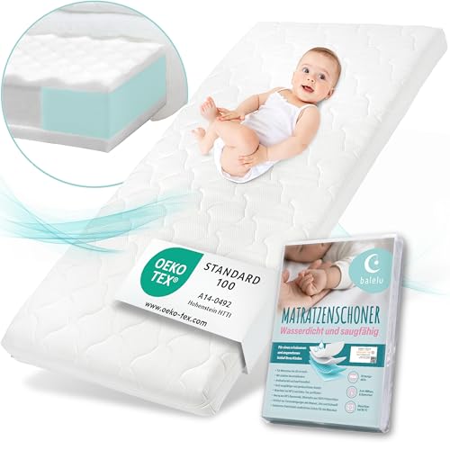 Sun Garden Babymatratze, Kindermatratze 70x140 cm mit Trittkante + Matratzenschoner, Oeko Tex 100 Zertifiziert, Baby Matratze für Babybett, Kinderbett oder Reisebett, Bezug bis 60°C Grad waschbar von Sun Garden