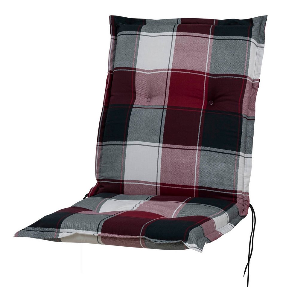 Sun Garden Polsterauflage Niederlehner Prato 10236-305 rot-grau-weiß kariert 98x46x8 cm, (1 St), Halteband Gummi mit Bindebändern von Sun Garden