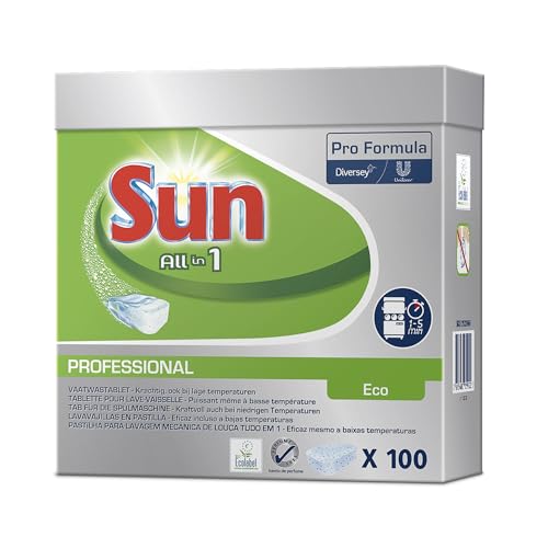 Sun Professional All in 1 Eco Geschirrreiniger Tab - Umweltfreundliche, konzentrierte Reinigungskraft, hochwirksame Reinigung für Haushaltsspülmaschinen, Eco-Spar-Programm geeignet, 6x100 Stück von Sun Professional